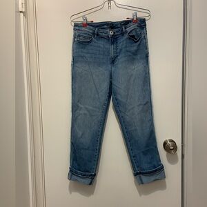 J. Jill Light Blue High Ride Cropped Fringe Jeans. Size 8